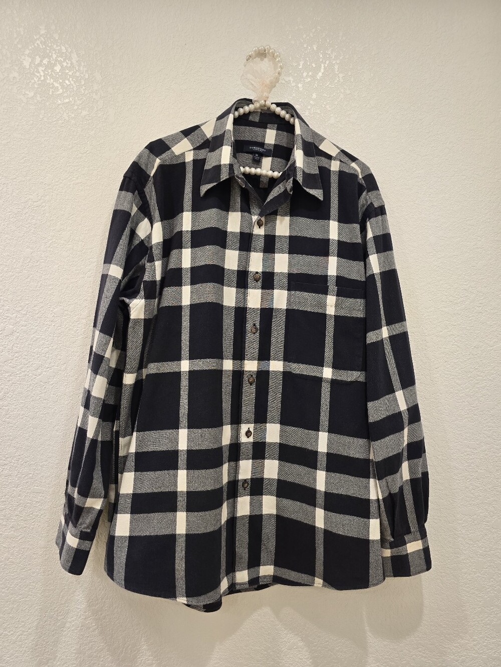Burberry Black white plaid Cotton button-down shirt M